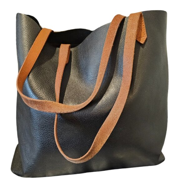 Madewell Navy Blue Large Leather Market Tote - EUC - Classic Shoulder Bag - Picture 3 of 8